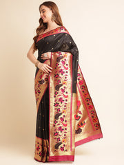 Black Color Kanchipuram Paithani Saree With Trending Zari Weaving Work (Ultamor-Black-sd_at)